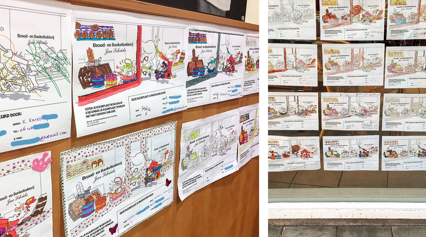 Kleurplaten Bakkerij Schrieks Etalageruit vol kleurplaten bij Bakkerij Schrieks