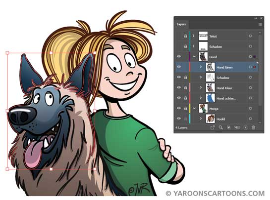 Cartoons in vectorlijnen en losse lagen