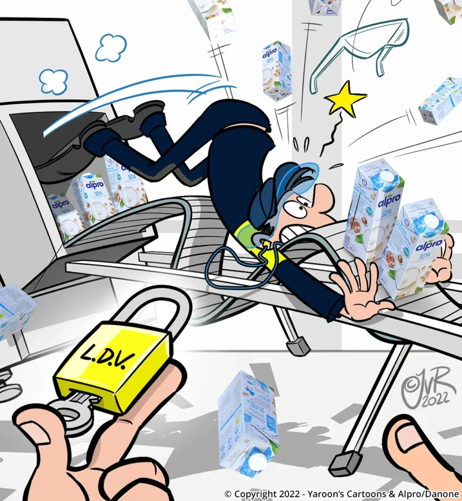 Close-up Alpro LOTOTO veiligheidsposter, Louis is in de machine terechtgekomen.